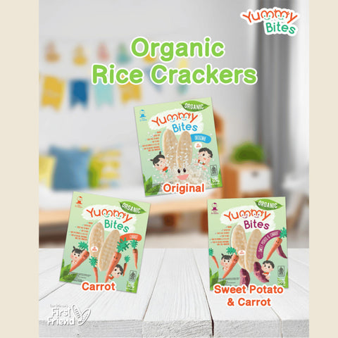 Yummy Bites Organic Rice Crackers (Carrot, Original, Sweet Potato & Carrot) 50G