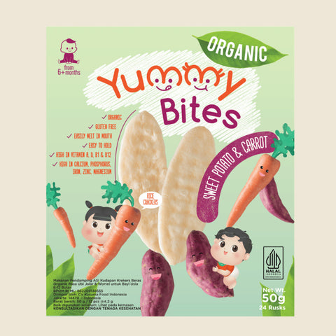 Yummy Bites Organic Rice Crackers (Carrot, Original, Sweet Potato & Carrot) 50G