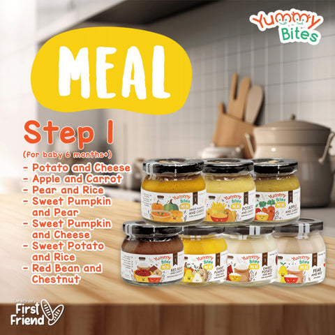 Yummy Bites Meal (Apple&Carrot/Pear&Rice/Potato&Cheese/RedBean&Chestnut/Swt Potato&Rice/Swt Pump&Rice/Swt Pump&Pear