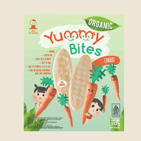 Yummy Bites Organic Rice Crackers (Carrot, Original, Sweet Potato & Carrot) 50G