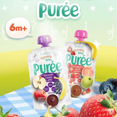 Yummy Bites Puree (Blueberry, Banana & Apple / Strawberry Guava & Banana) 100G