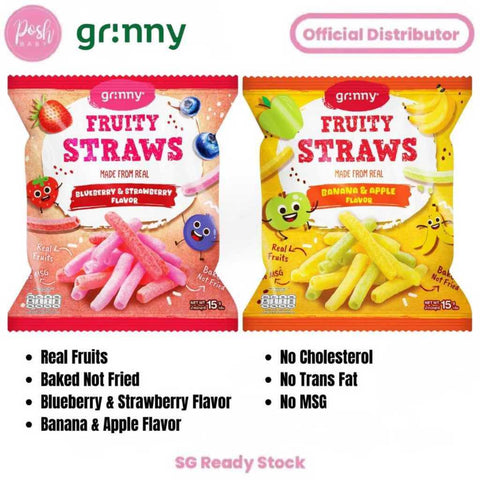 Grinny Fruity Straws - Made w Real Fruits, Baked not Fried