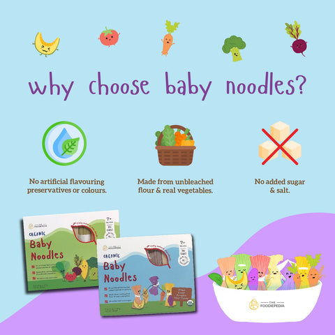 The Foodiepedia Organic Baby Noodle - Beetroot, Corn, Broccoli, Spinach, Tomato